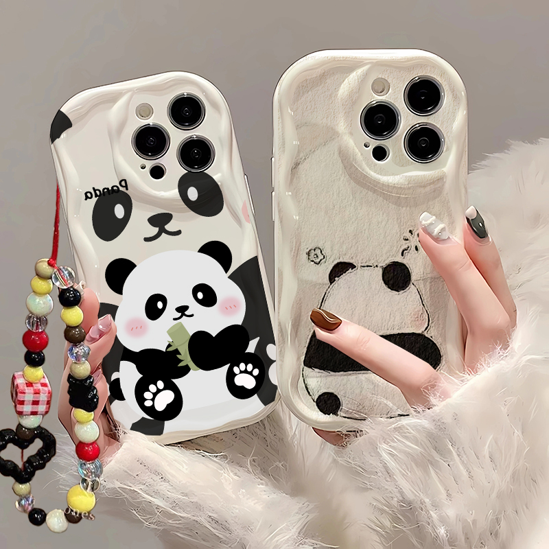 Cute Cartoon Wrist Strap Silicone Case - Niedliche Panda-Handgelenkschlaufe für Samsung Galaxy A56