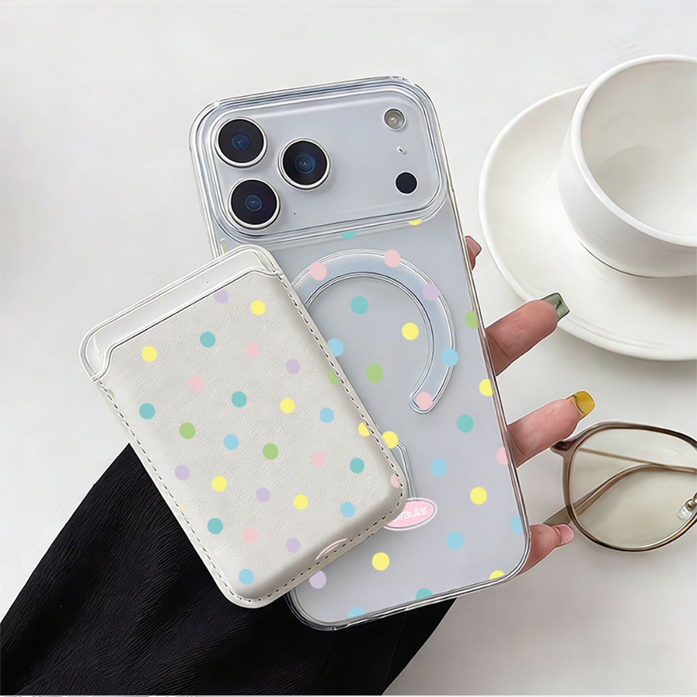Leather Wallet Card Holder Phone Cover - Bunte Polka-Dot Magsafe Wallet Magnetische Kartenhalter-Handyhülle