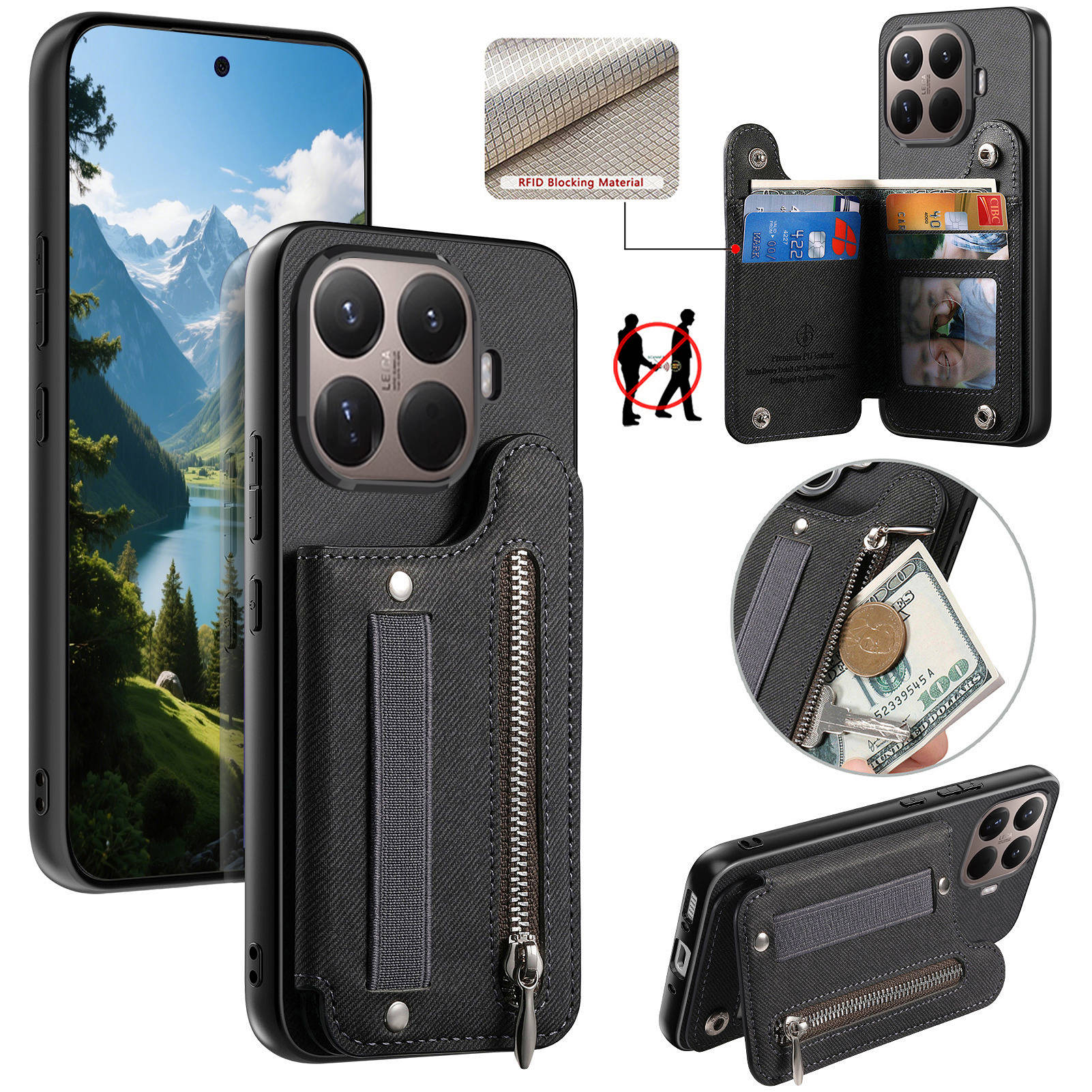 Leather Wallet Card Holder Phone Cover - RFID-Armband-Geldbörse aus Leder mit Kartenhalter und
