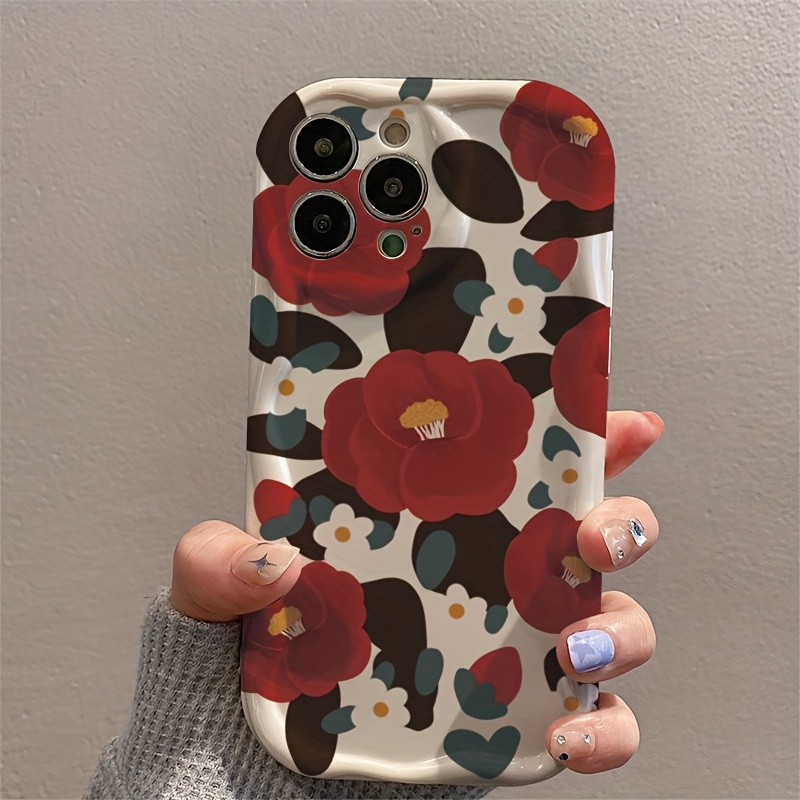 Vintage Floral Pattern Soft Case - Vintage Rote Kamelienblüten-Wellenmuster Handyhülle für iPhone