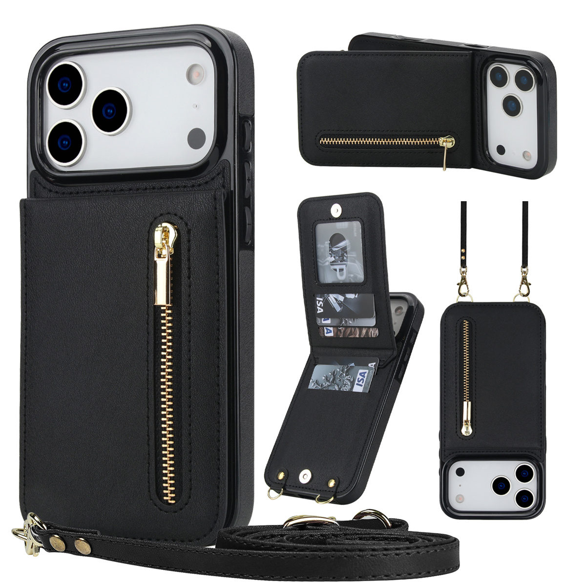 Crossbody-Reißverschluss-Geldb – Leather Wallet Card Holder Phone Cover Bewertung und Preis