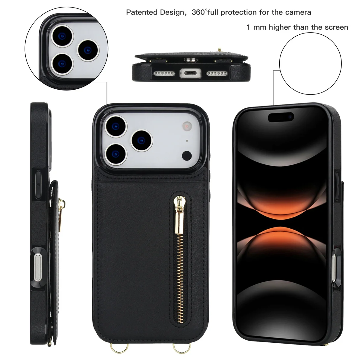 Crossbody-Reißverschluss-Geldb – Leather Wallet Card Holder Phone Cover Bewertung und Preis