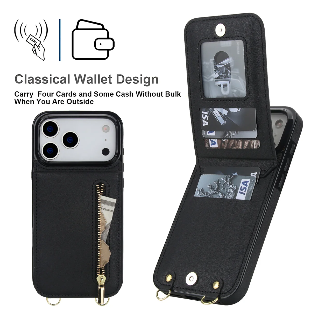 Crossbody-Reißverschluss-Geldb – Leather Wallet Card Holder Phone Cover Bewertung und Preis